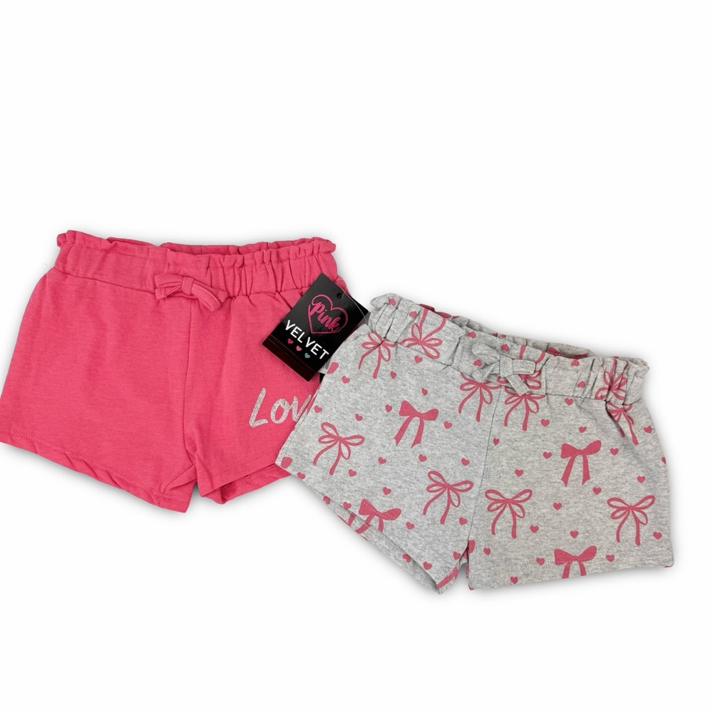 Pink Velvet Toddler Little Girls 2-Piece Shorts Set-Pink & Gray NWT NEW